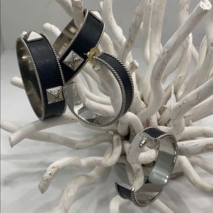 Leather look studded bangles/matching earrings set